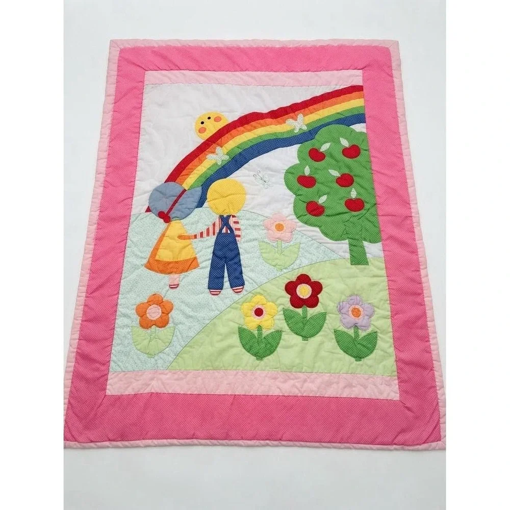 Sunbonnet Sue & Overall Sam Comforter 65x82 Rainbow Apple Tree Floral Vintage